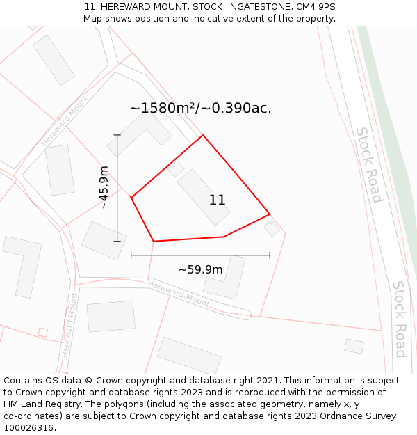 11, HEREWARD MOUNT, STOCK, INGATESTONE, CM4 9PS: Plot and title map