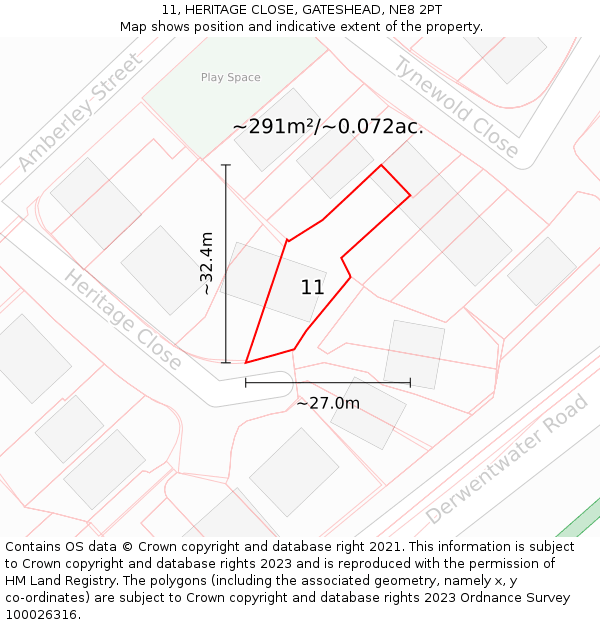 11, HERITAGE CLOSE, GATESHEAD, NE8 2PT: Plot and title map