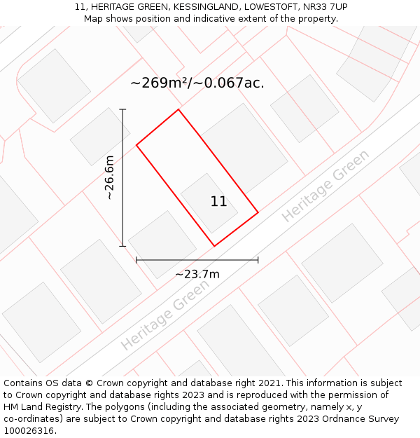 11, HERITAGE GREEN, KESSINGLAND, LOWESTOFT, NR33 7UP: Plot and title map
