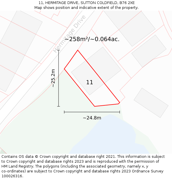 11, HERMITAGE DRIVE, SUTTON COLDFIELD, B76 2XE: Plot and title map