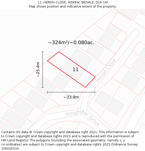 11, HERON CLOSE, AISKEW, BEDALE, DL8 1XF: Plot and title map