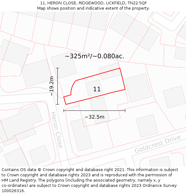 11, HERON CLOSE, RIDGEWOOD, UCKFIELD, TN22 5QF: Plot and title map