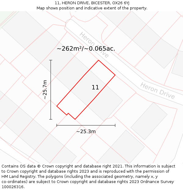 11, HERON DRIVE, BICESTER, OX26 6YJ: Plot and title map