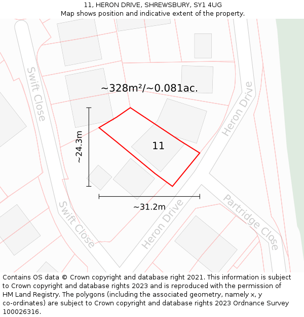 11, HERON DRIVE, SHREWSBURY, SY1 4UG: Plot and title map