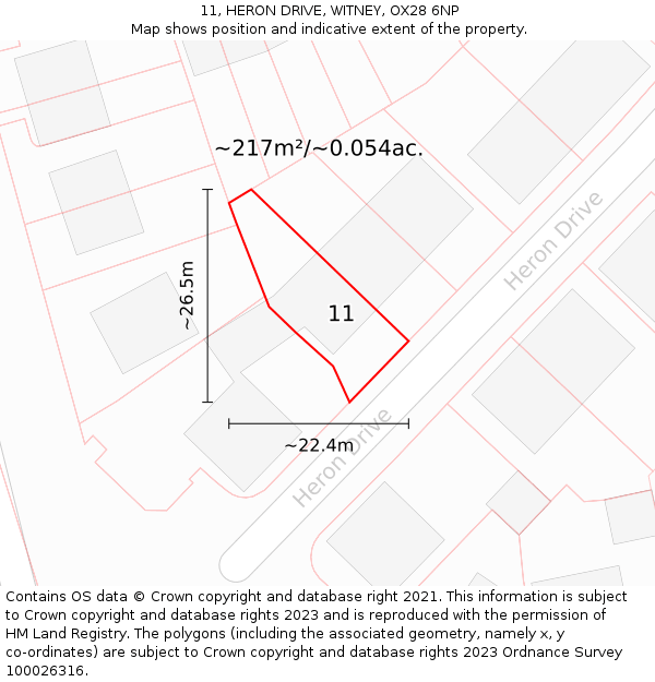 11, HERON DRIVE, WITNEY, OX28 6NP: Plot and title map