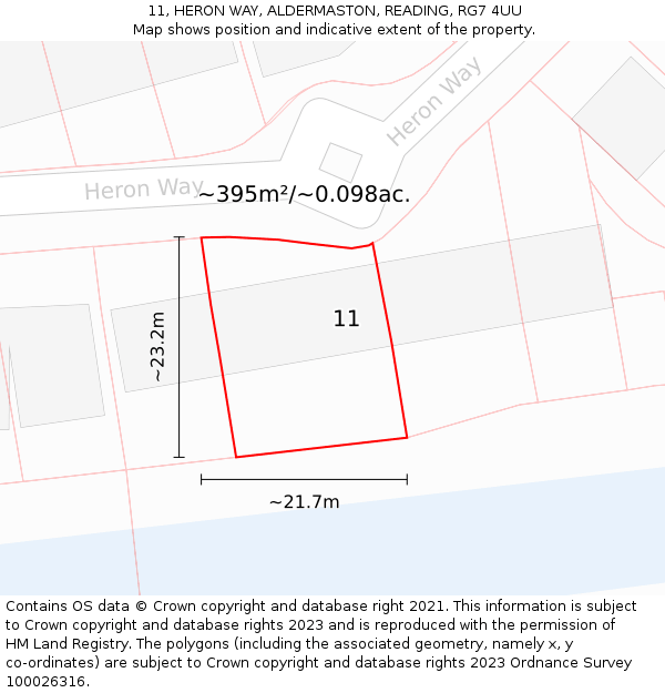 11, HERON WAY, ALDERMASTON, READING, RG7 4UU: Plot and title map