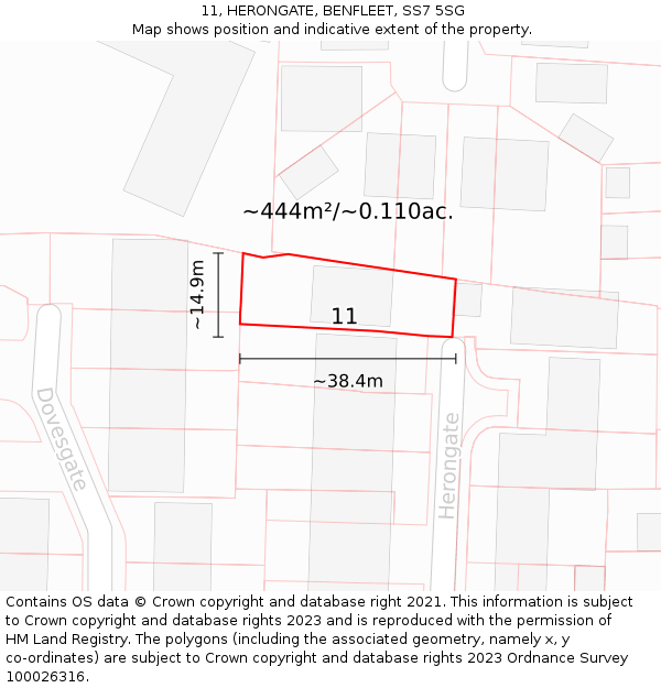 11, HERONGATE, BENFLEET, SS7 5SG: Plot and title map
