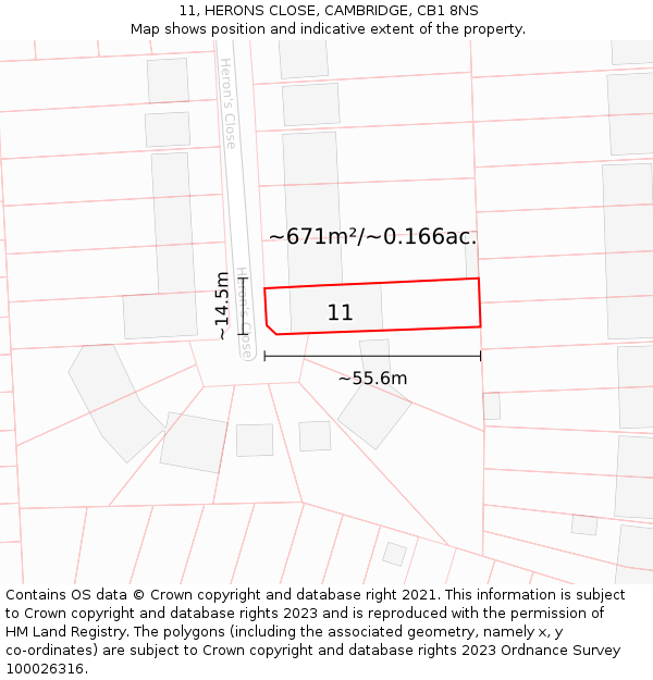 11, HERONS CLOSE, CAMBRIDGE, CB1 8NS: Plot and title map