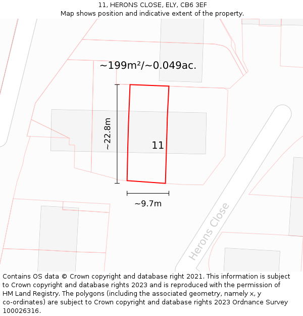 11, HERONS CLOSE, ELY, CB6 3EF: Plot and title map
