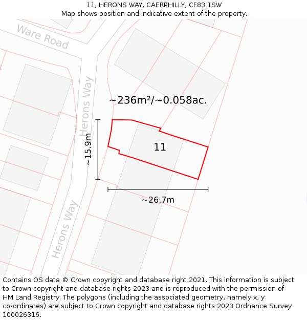 11, HERONS WAY, CAERPHILLY, CF83 1SW: Plot and title map