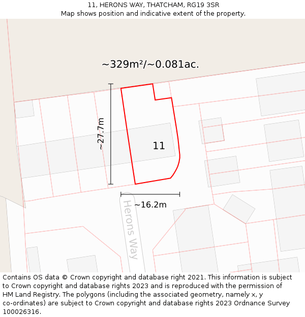 11, HERONS WAY, THATCHAM, RG19 3SR: Plot and title map