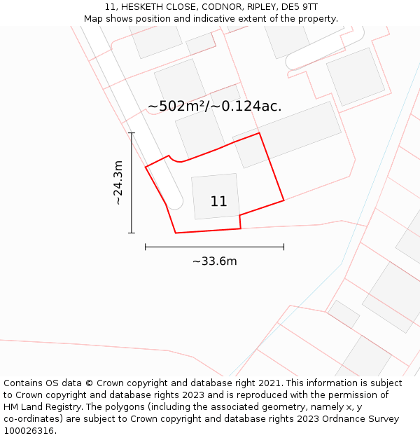 11, HESKETH CLOSE, CODNOR, RIPLEY, DE5 9TT: Plot and title map