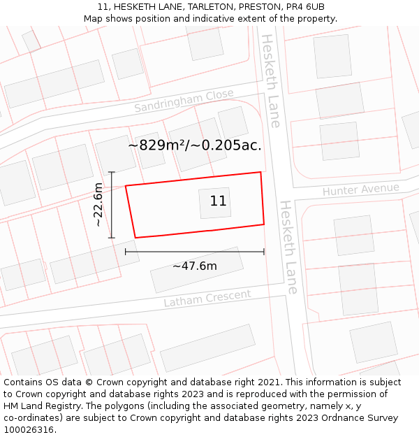 11, HESKETH LANE, TARLETON, PRESTON, PR4 6UB: Plot and title map