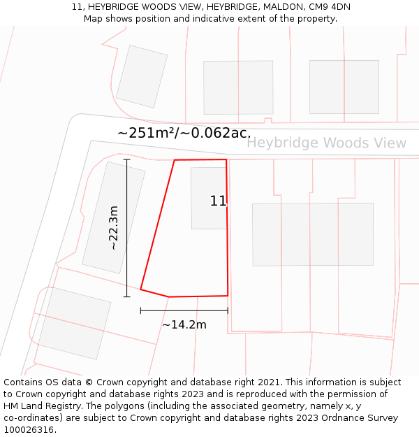 11, HEYBRIDGE WOODS VIEW, HEYBRIDGE, MALDON, CM9 4DN: Plot and title map