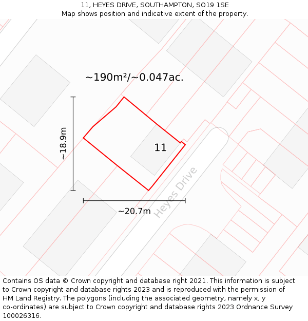 11, HEYES DRIVE, SOUTHAMPTON, SO19 1SE: Plot and title map