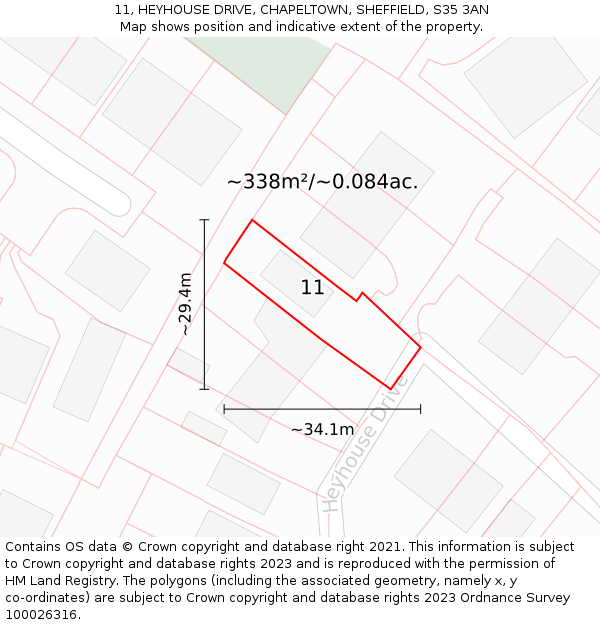 11, HEYHOUSE DRIVE, CHAPELTOWN, SHEFFIELD, S35 3AN: Plot and title map