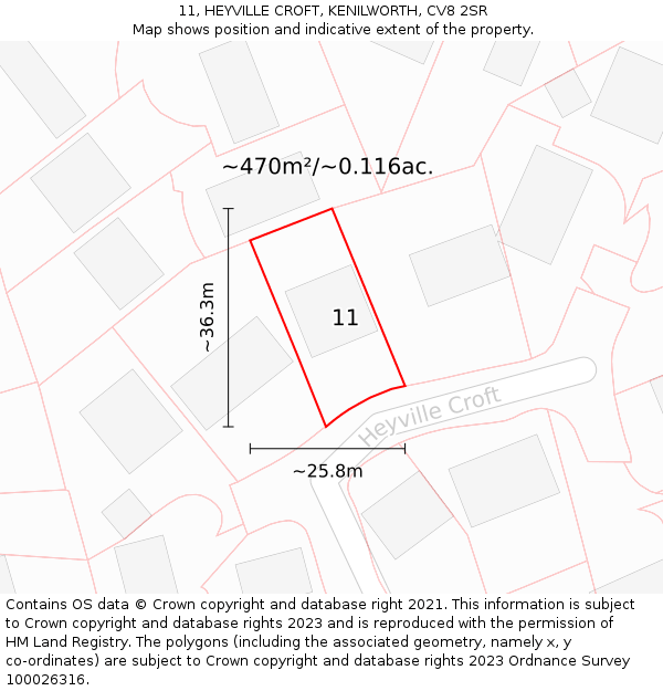 11, HEYVILLE CROFT, KENILWORTH, CV8 2SR: Plot and title map
