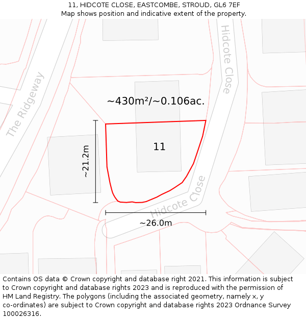 11, HIDCOTE CLOSE, EASTCOMBE, STROUD, GL6 7EF: Plot and title map