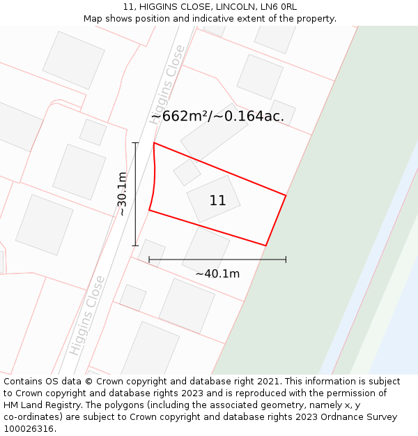 11, HIGGINS CLOSE, LINCOLN, LN6 0RL: Plot and title map