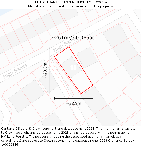 11, HIGH BANKS, SILSDEN, KEIGHLEY, BD20 0FA: Plot and title map