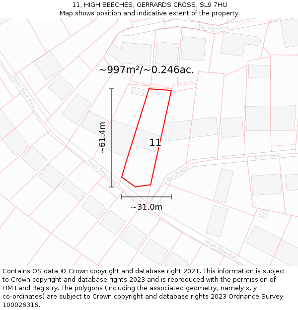11, HIGH BEECHES, GERRARDS CROSS, SL9 7HU: Plot and title map