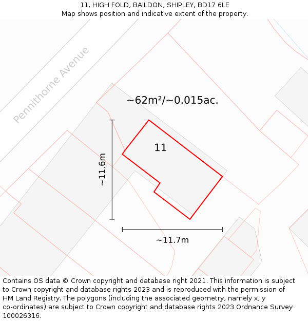 11, HIGH FOLD, BAILDON, SHIPLEY, BD17 6LE: Plot and title map