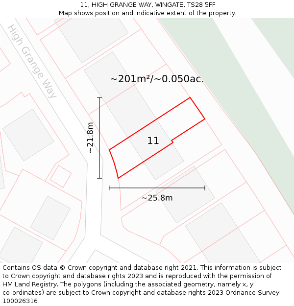 11, HIGH GRANGE WAY, WINGATE, TS28 5FF: Plot and title map