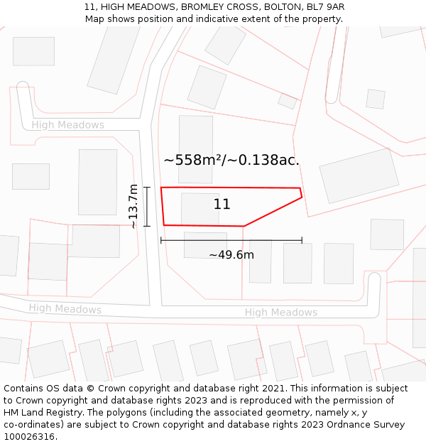 11, HIGH MEADOWS, BROMLEY CROSS, BOLTON, BL7 9AR: Plot and title map