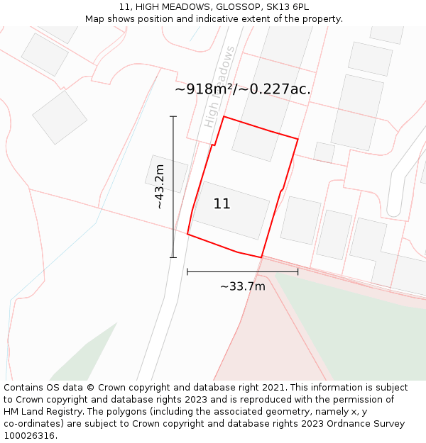 11, HIGH MEADOWS, GLOSSOP, SK13 6PL: Plot and title map