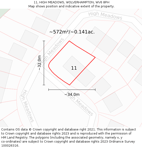 11, HIGH MEADOWS, WOLVERHAMPTON, WV6 8PH: Plot and title map