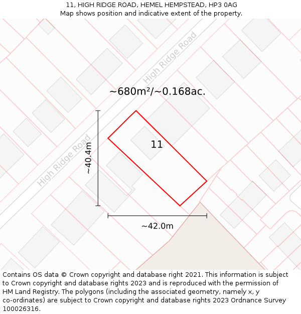 11, HIGH RIDGE ROAD, HEMEL HEMPSTEAD, HP3 0AG: Plot and title map