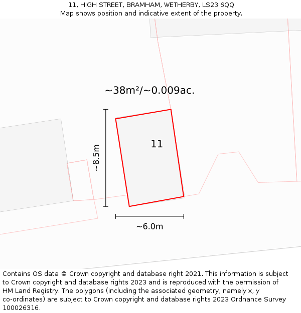 11, HIGH STREET, BRAMHAM, WETHERBY, LS23 6QQ: Plot and title map
