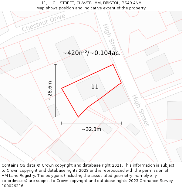 11, HIGH STREET, CLAVERHAM, BRISTOL, BS49 4NA: Plot and title map