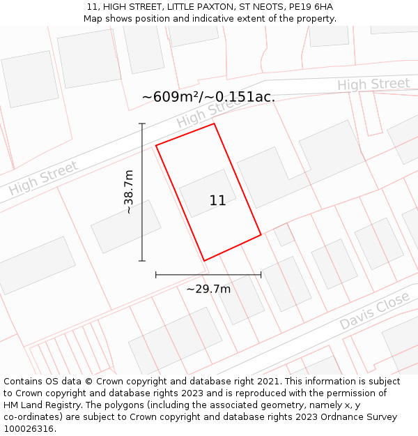 11, HIGH STREET, LITTLE PAXTON, ST NEOTS, PE19 6HA: Plot and title map
