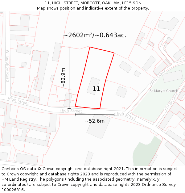 11, HIGH STREET, MORCOTT, OAKHAM, LE15 9DN: Plot and title map