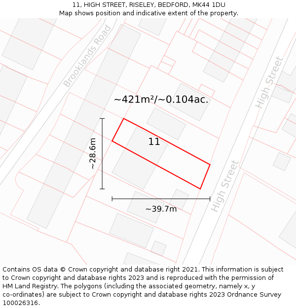 11, HIGH STREET, RISELEY, BEDFORD, MK44 1DU: Plot and title map