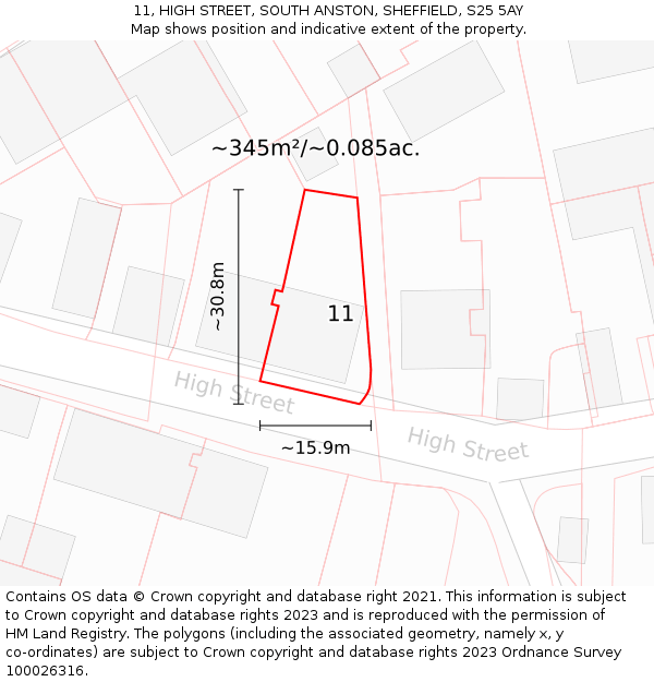 11, HIGH STREET, SOUTH ANSTON, SHEFFIELD, S25 5AY: Plot and title map