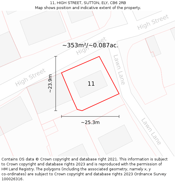 11, HIGH STREET, SUTTON, ELY, CB6 2RB: Plot and title map