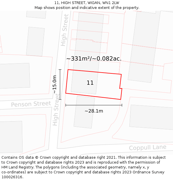 11, HIGH STREET, WIGAN, WN1 2LW: Plot and title map