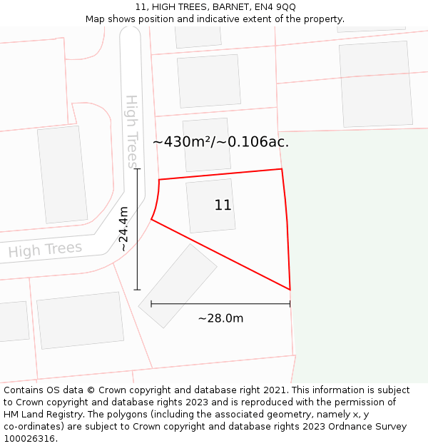 11, HIGH TREES, BARNET, EN4 9QQ: Plot and title map