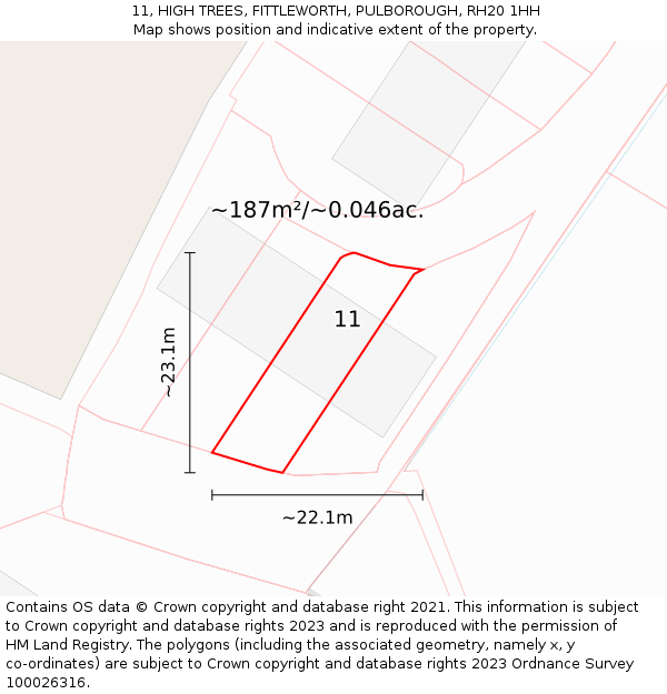 11, HIGH TREES, FITTLEWORTH, PULBOROUGH, RH20 1HH: Plot and title map