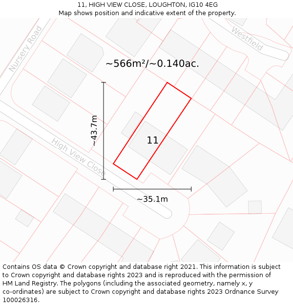 11, HIGH VIEW CLOSE, LOUGHTON, IG10 4EG: Plot and title map