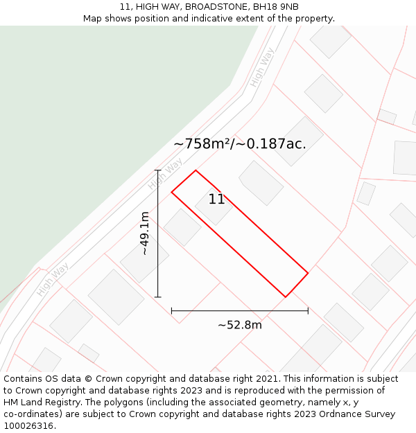 11, HIGH WAY, BROADSTONE, BH18 9NB: Plot and title map