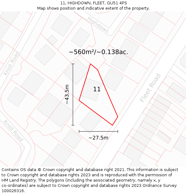11, HIGHDOWN, FLEET, GU51 4PS: Plot and title map