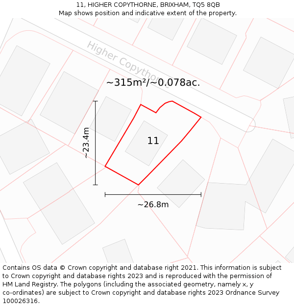 11, HIGHER COPYTHORNE, BRIXHAM, TQ5 8QB: Plot and title map