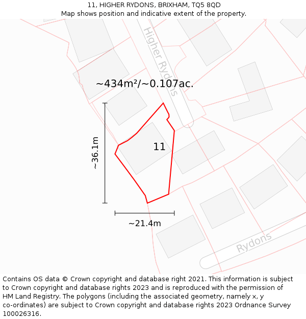 11, HIGHER RYDONS, BRIXHAM, TQ5 8QD: Plot and title map