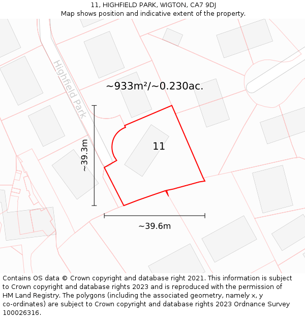 11, HIGHFIELD PARK, WIGTON, CA7 9DJ: Plot and title map