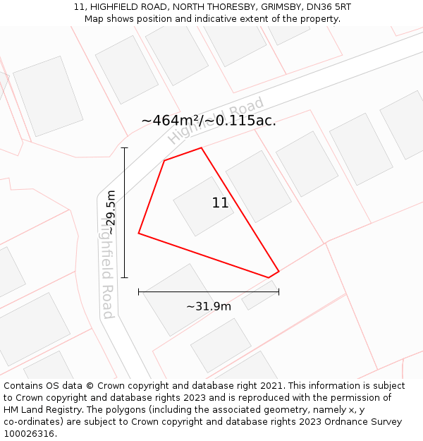 11, HIGHFIELD ROAD, NORTH THORESBY, GRIMSBY, DN36 5RT: Plot and title map