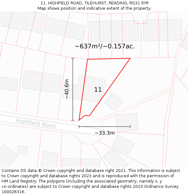 11, HIGHFIELD ROAD, TILEHURST, READING, RG31 6YR: Plot and title map
