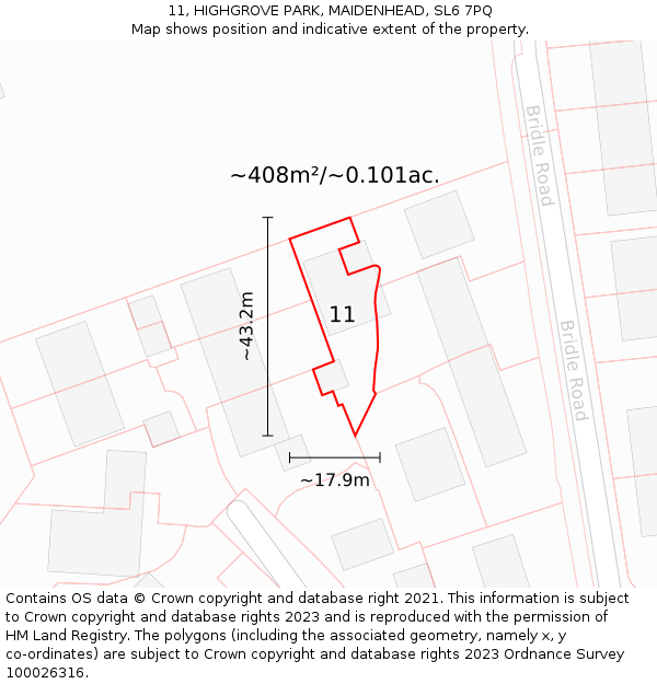 11, HIGHGROVE PARK, MAIDENHEAD, SL6 7PQ: Plot and title map